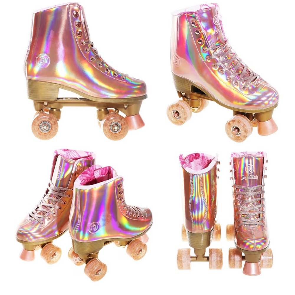 Holographic Roller Skates in Iridescent Pink Gold - Picture 2 of 5